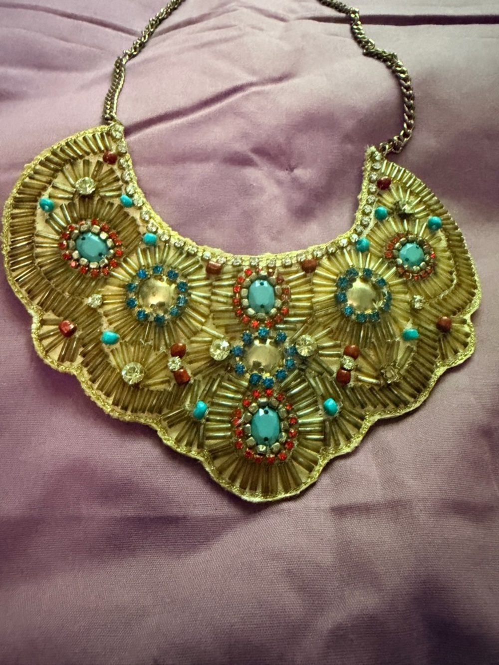 Boho Statement Necklace with Turquoise & Red Accents - Picture 3 of 5